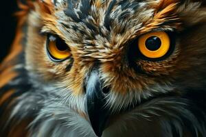 AI generated Birds of prey Closeup of wild hunter owls feathers, head photo