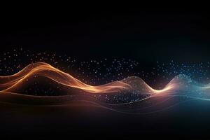 AI generated abstract background with glowing lines and particles, futuristic wave illustration, An abstract particles wave, designed in a futuristic technology style, serves as an, AI Generated photo