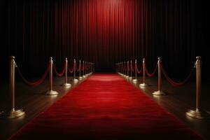 AI generated Red carpet with red carpet and red curtain, 3D rendering, An empty red carpet, AI Generated photo