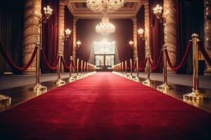 AI generated Red carpet with red carpet and red curtain, 3D rendering, An empty red carpet, AI Generated photo