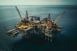 AI generated Oil platform in the sea. Oil and gas industry. 3d rendering, Aerial view of an oil and gas platform in the sea, representing the oil and gas industry, AI Generated photo