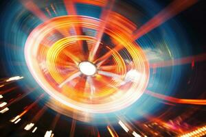 AI generated abstract background of speed motion blur carousel in motion at night, Abstract blur image of an illuminated Ferris wheel in an amusement park, AI Generated photo