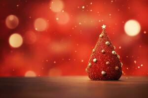 AI generated Christmas tree on a red bokeh background. Christmas and New Year concept, Christmas tree with ornament and bokeh lights in a red background, AI Generated photo