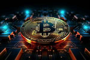 AI generated Crypto currency Bitcoin illustration for graphics, marketing, promotion, stock trade photo