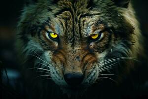 AI generated Fierce wilderness Savage predators face, eyes, and wild nature exploration photo