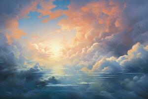 AI generated Sunset sky with clouds, 3d rendering. Computer digital drawing, Breathtaking painting capturing the beauty of the cloudy sky, AI Generated photo