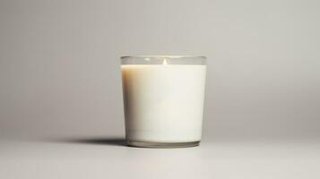 AI generated Generative AI, candle with label mockup. Aesthetic minimalistic composition blank, textile. Comfort, spa, relax and wellness concept. photo