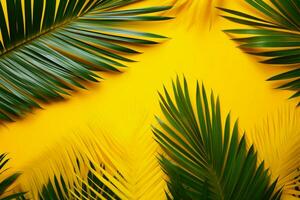 AI generated Summer vibes Tropical palm leaves on a bright yellow background photo