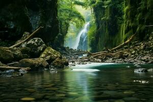 ai generado Esmeralda seducir kanchanaburi profundo bosque a jogkradin, natural antecedentes foto