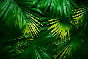 AI generated Tropical elegance Creative nature layout with green palm leaves photo