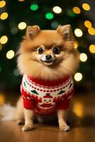 AI generated Pomeranian Christmas Sweater photo