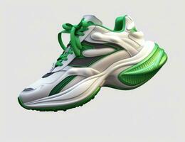 AI generated white green sneakers on transparent background photo