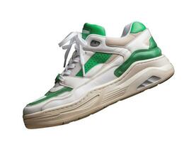 AI generated white green sneakers on transparent background photo