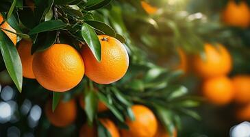 AI generated ripe oranges are sitting next to a christmas tree photo