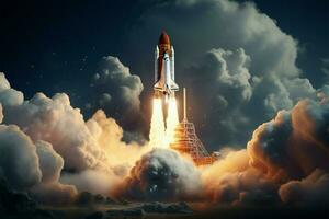 AI generated Galactic liftoff Rocket propels into space in mesmerizing mixed media photo