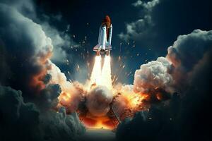 AI generated Cosmic journey Rocket takes off into space in captivating mixed media photo