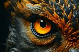 AI generated Natures watch Close black owl closeup, eye, feathers, wildlife photo