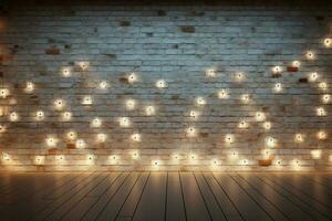 AI generated Festive glow Minimalist white brick wall with shimmering lights photo