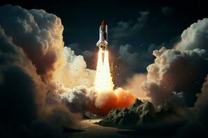 AI generated Interstellar adventure Mixed media portrays a rockets spectacular launch photo