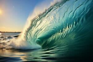 ai generado tropical emoción gráfico Arte de grande mar ola para surf foto