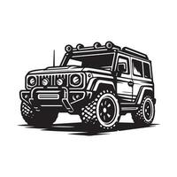 rustic hand drawn logo illustration of off road car vector