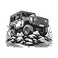 rustic hand drawn logo illustration of off road car vector