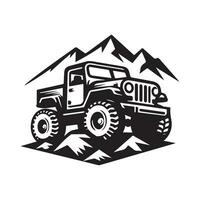 rustic hand drawn logo illustration of off road car vector