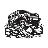 rustic hand drawn logo illustration of off road car vector