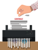 Hand putting contract paper in shredder machine png