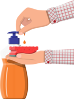 Bottle with dispenser and sponge in hands png