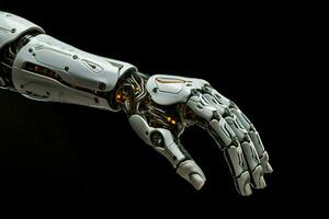 ai generado tecnológico finura robótico mano personifica precisión en futurista avances foto