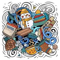 Cartoon vector doodles Winter illustration