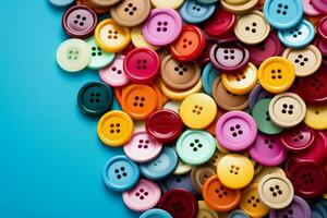 AI generated Craft palette Varied hues of multicolored sewing buttons for creative projects photo