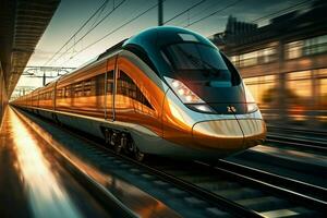 AI generated On the move High speed train in motion, conveying a business vibe photo