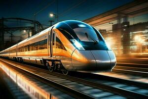 AI generated Railway adventure High speed train in motion, passenger business graphic vibes photo