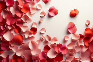 AI generated Whimsical embrace White background with a Valentine frame of rose confetti photo