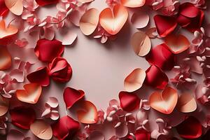 ai generado floral amor enamorado marco pasado de moda con Rosa flores y papel picado foto