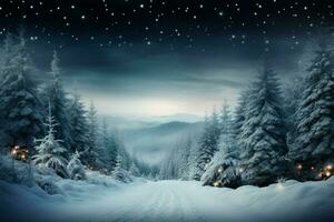 AI generated Seasons greeting Winter holiday forest landscape photo