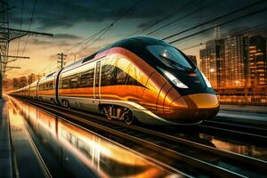 AI generated On the move High speed train in motion, conveying a business vibe photo