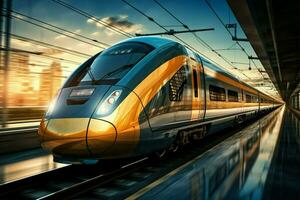 AI generated On the move High speed train in motion, conveying a business vibe photo