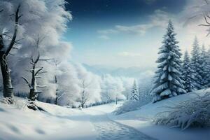 AI generated Winter wonderland Festive holiday forest landscape photo