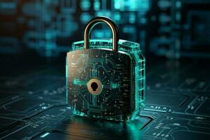 AI generated Digital lock Cyber security concept with a padlock, 3D rendering photo