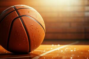 AI generated Sporting texture Basketball background with ball, hoop, and court elements photo