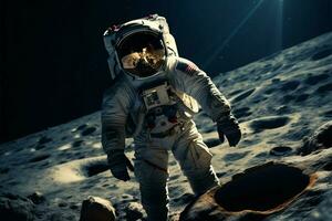 AI generated Spacewalk wonder Astronaut in space suit explores the moons surface photo