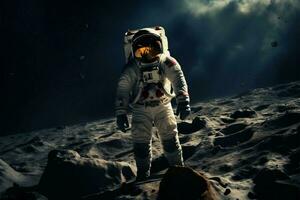 AI generated Moon stroll Astronaut in space suit walking on the lunar surface photo