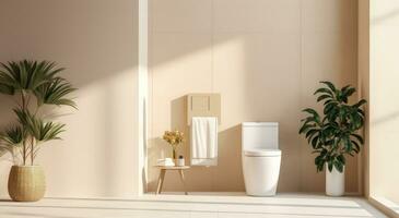 AI generated a toilet in modern bathroom with a plant and a white sink photo