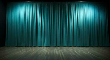 AI generated stage curtains with dark wooden floor photo