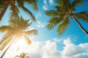 AI generated Vivid travel vacation scene, tropical hues, and ample copy space for your message photo