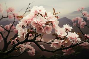 ai generado botánico encanto Cereza florecer floreciente árbol, romántico decorativo gráfico Arte foto