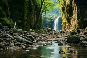 ai generado Esmeralda seducir kanchanaburi profundo bosque a jogkradin, natural antecedentes foto